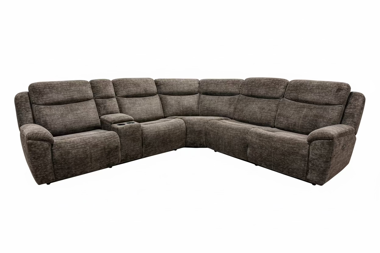 Everest Chocolate 6PC Reclining Sectional With Adjustable Headrests