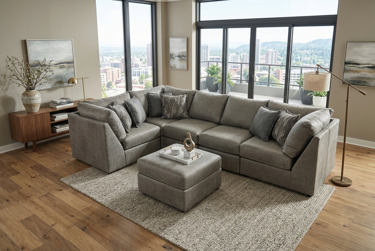 Archie Gray 5-Piece Sectional Sofa with Ottoman