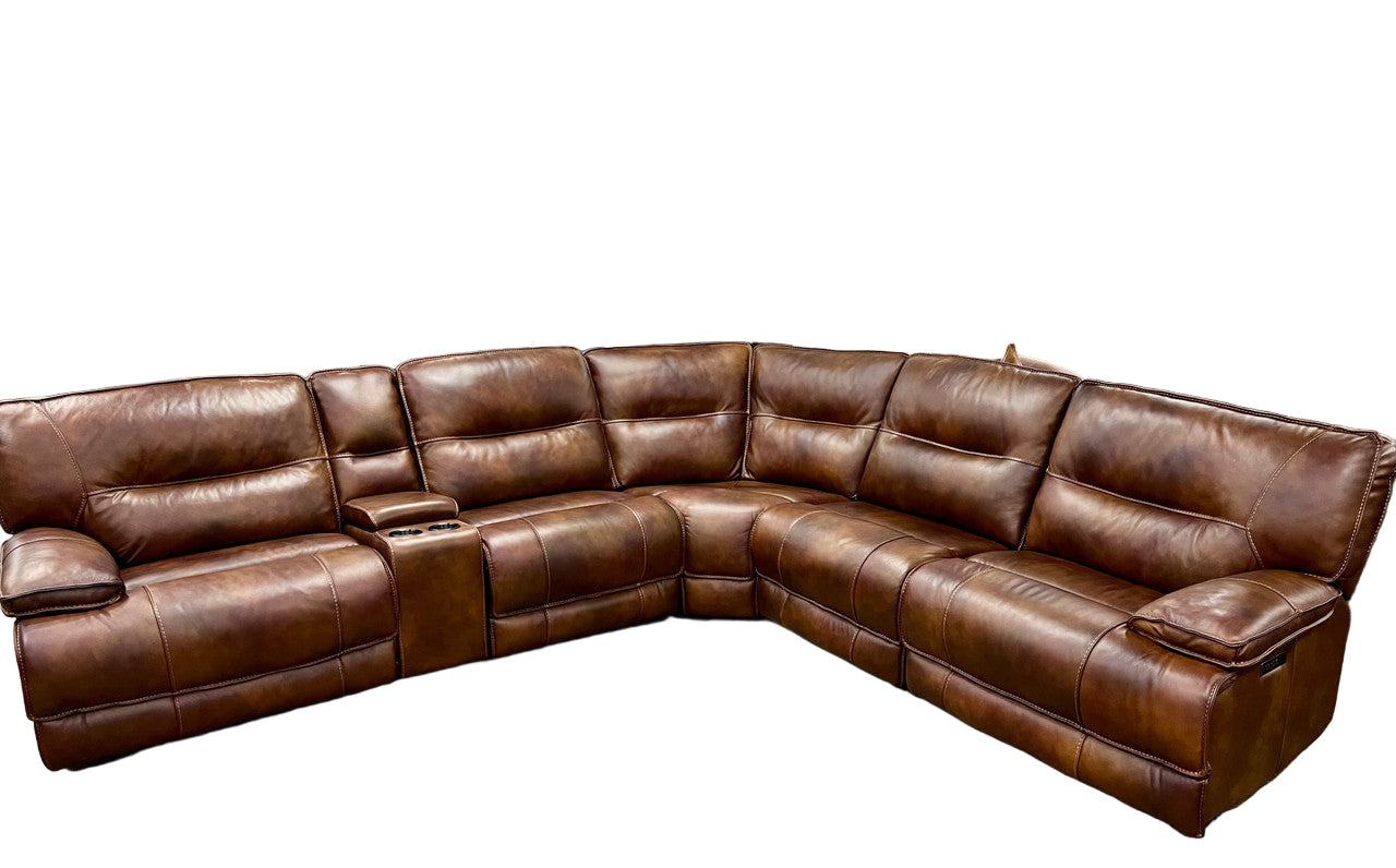 Morocco Brown 6PCs Genuine Leather Power Reclining sectional