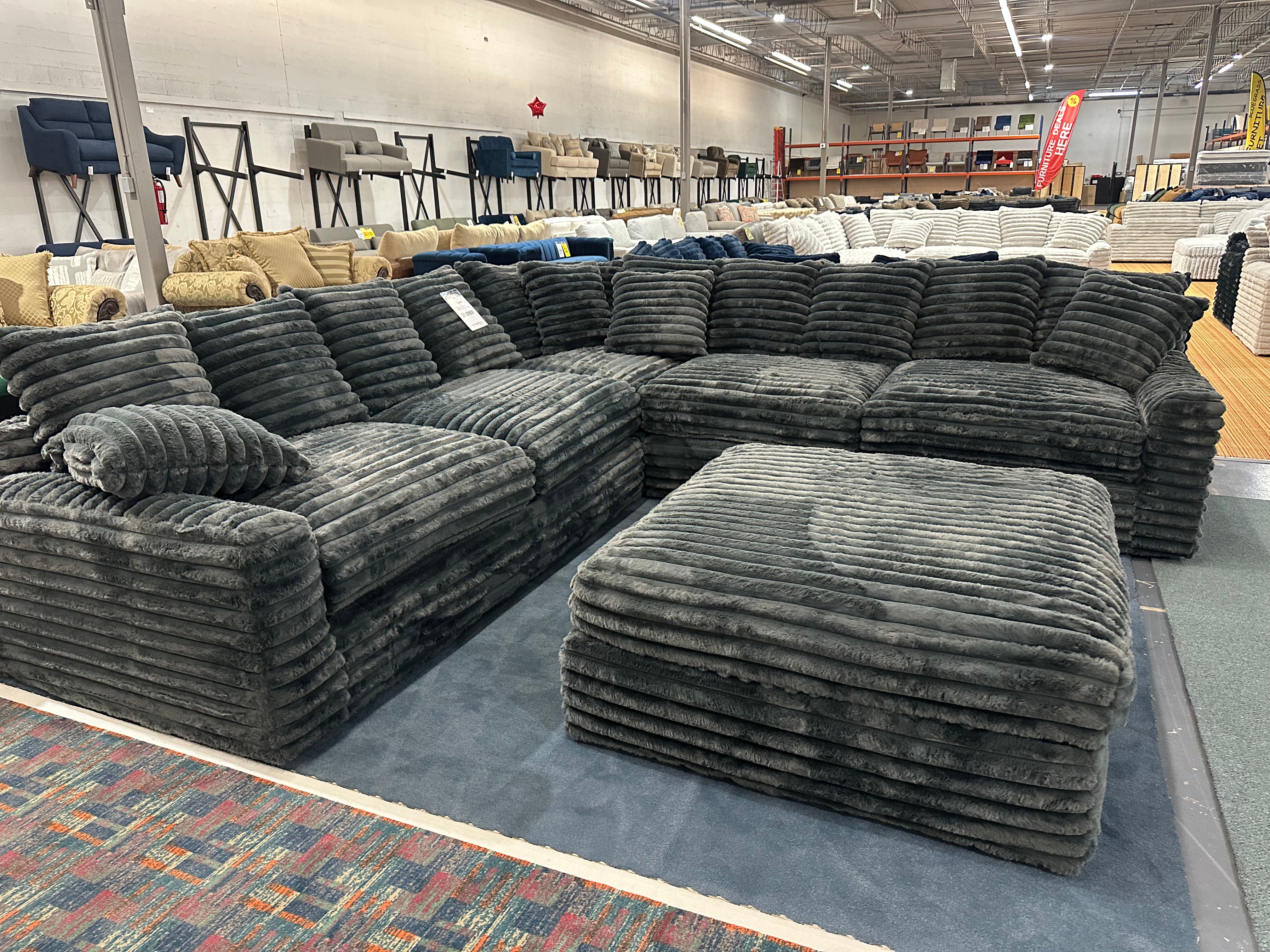 Julia Gray Corduroy 3 Piece Sectional With Ottoman