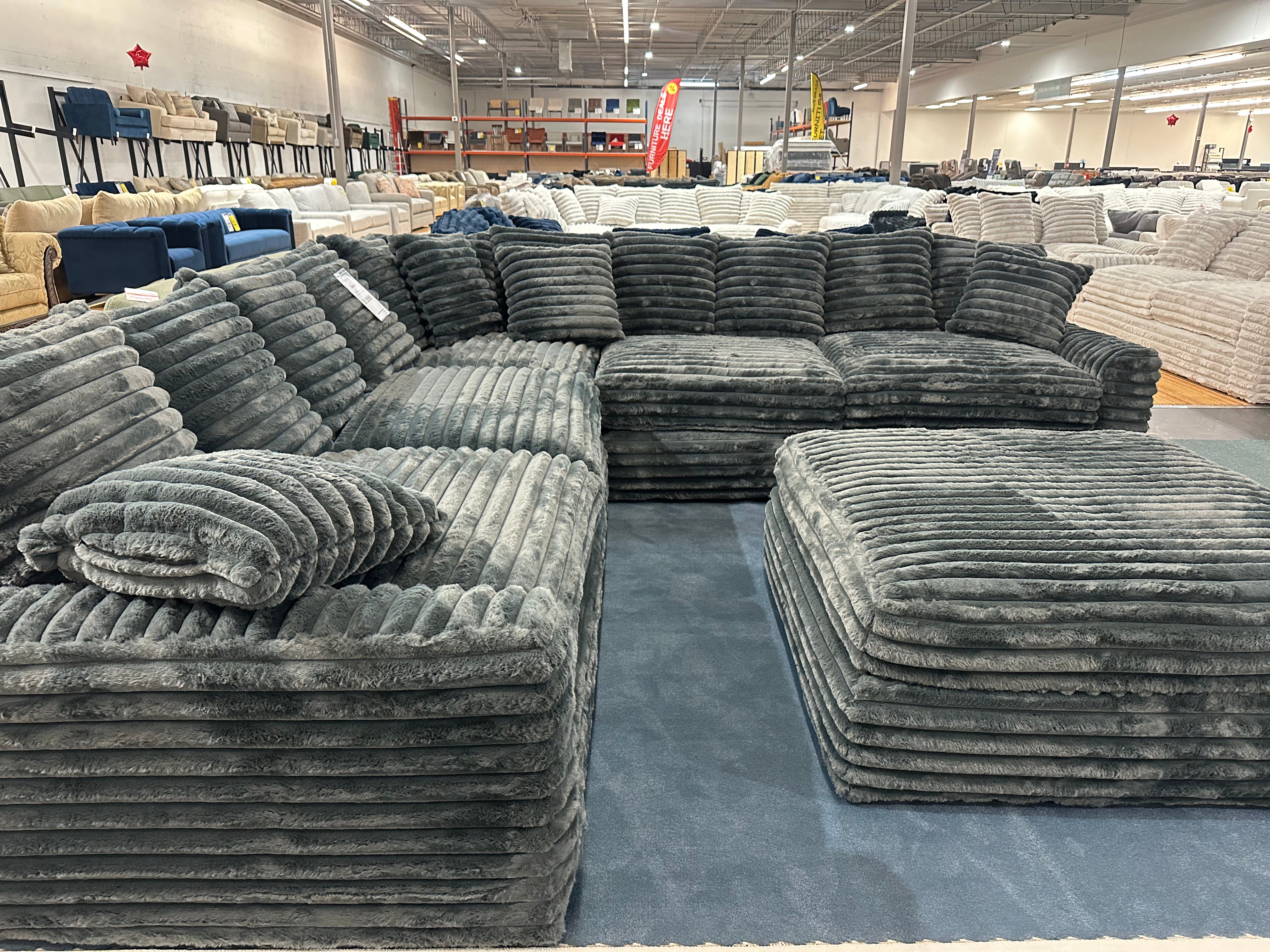 Julia Gray Corduroy 3 Piece Sectional With Ottoman