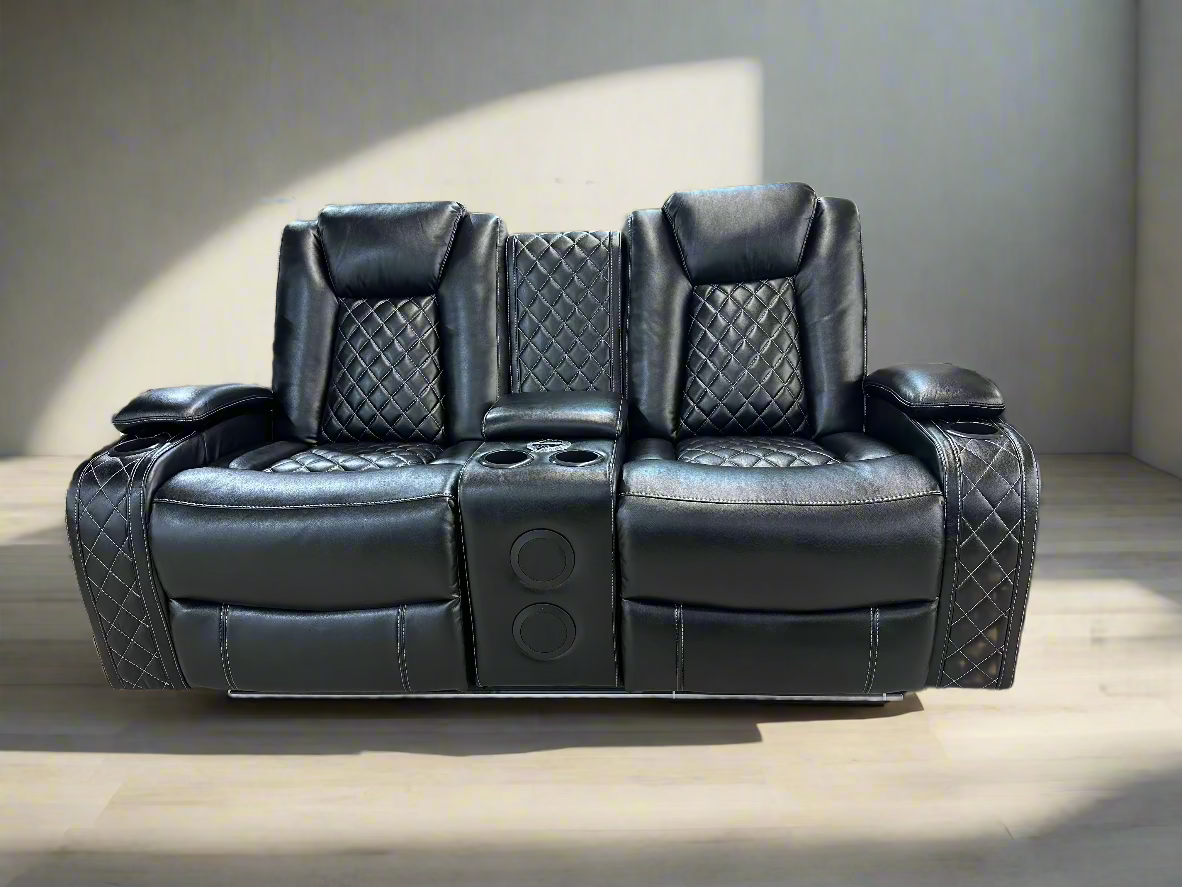 Omega Black Reclining Sofa and Loveseat with LED lights