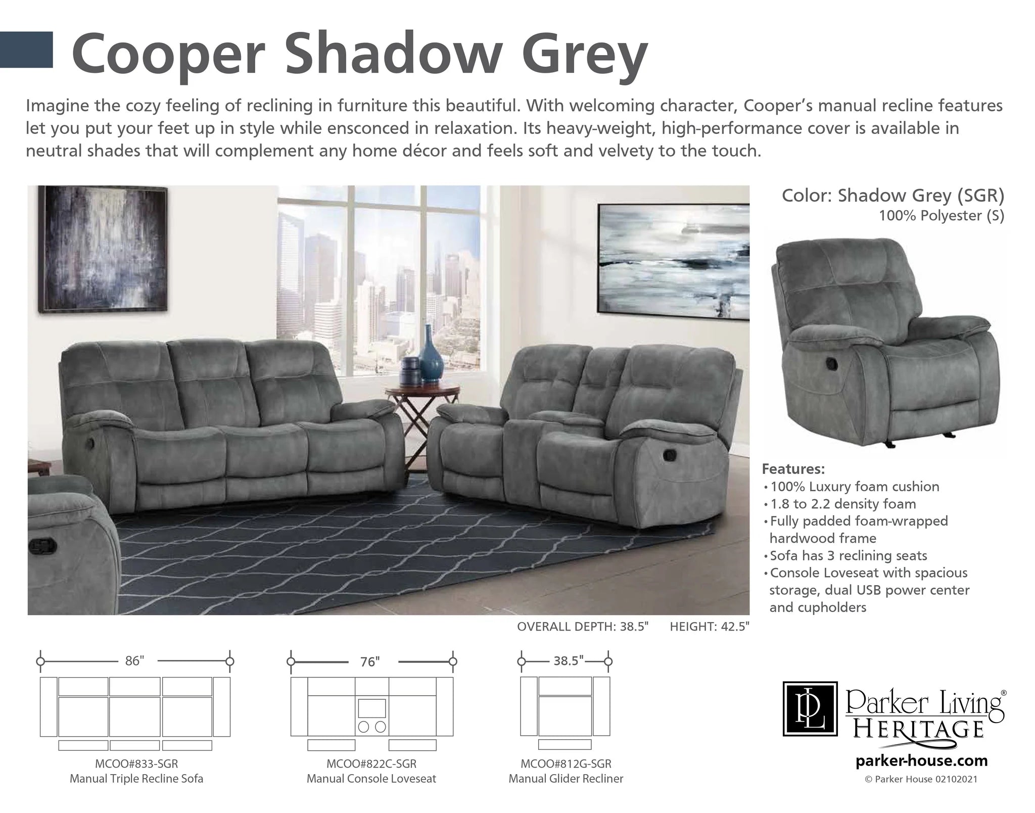 Cooper Manual Glider Recliner - Shadow Grey