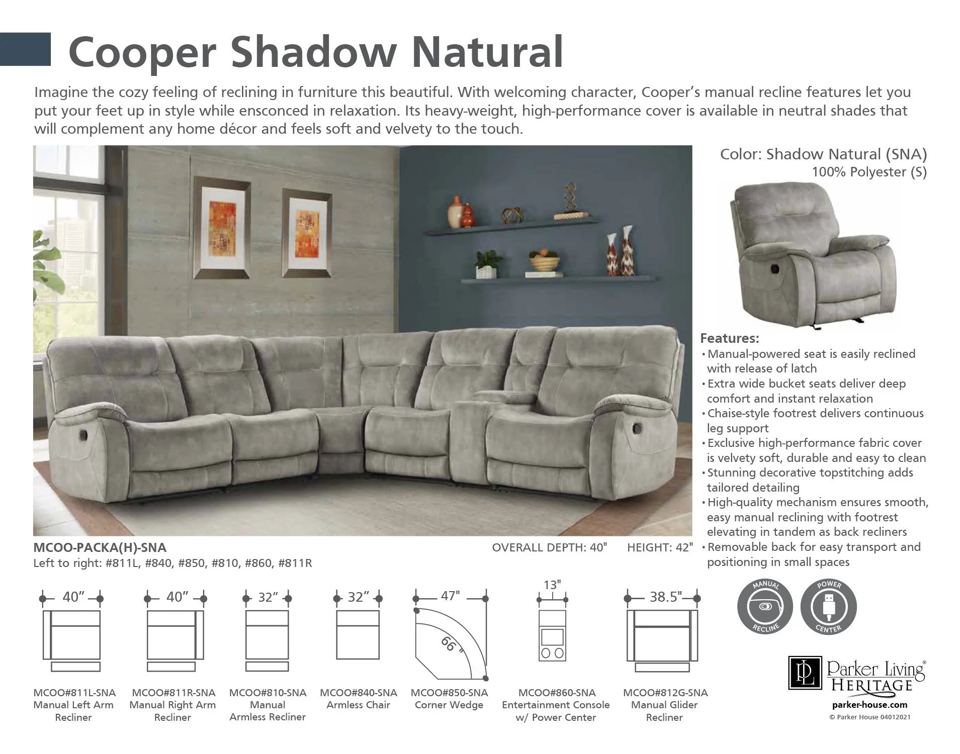 Camden - Beige 6pc Manual Reclining Sectional