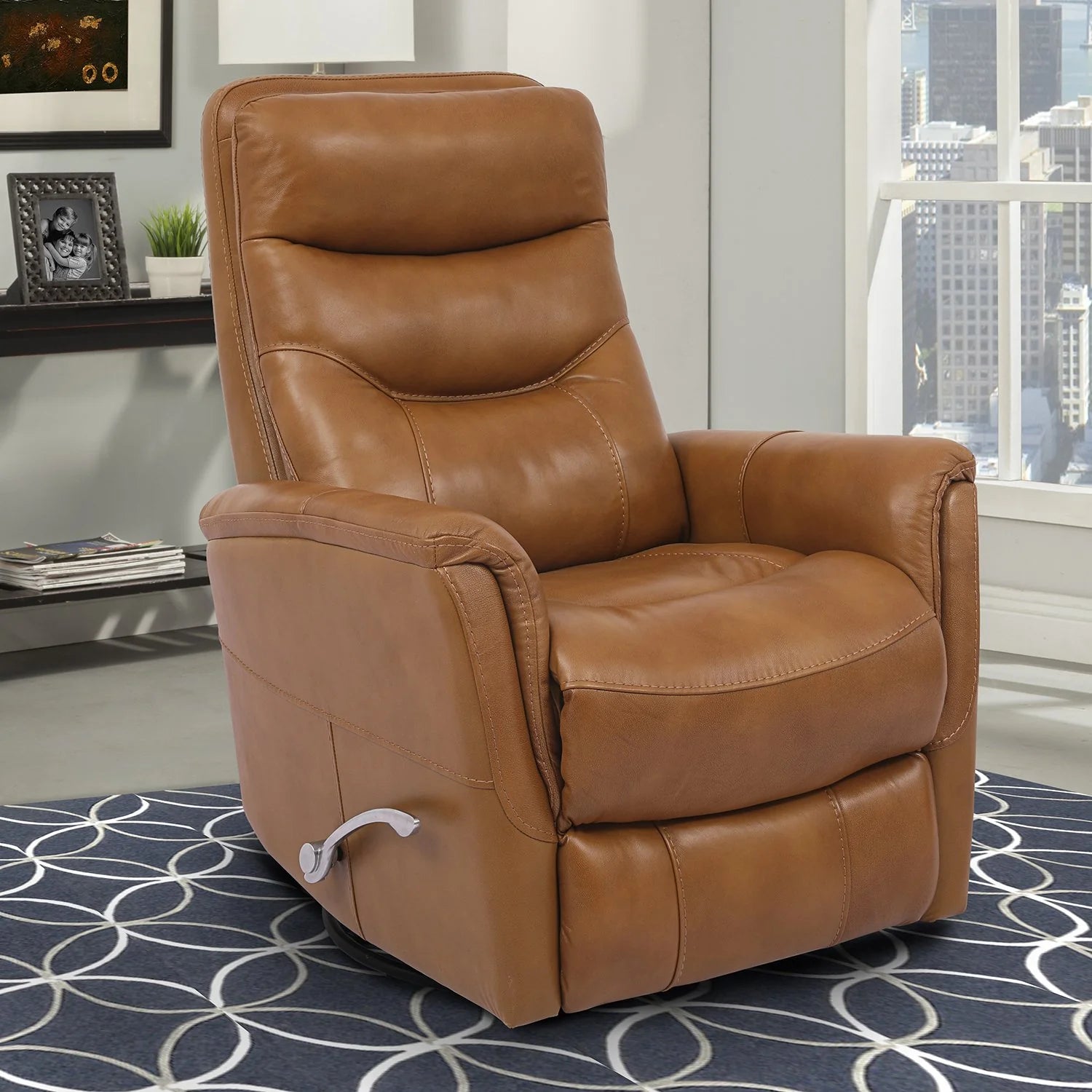 Gemini Swivel Glider Recliner - Butterscotch / Red Genuine Leather Manual