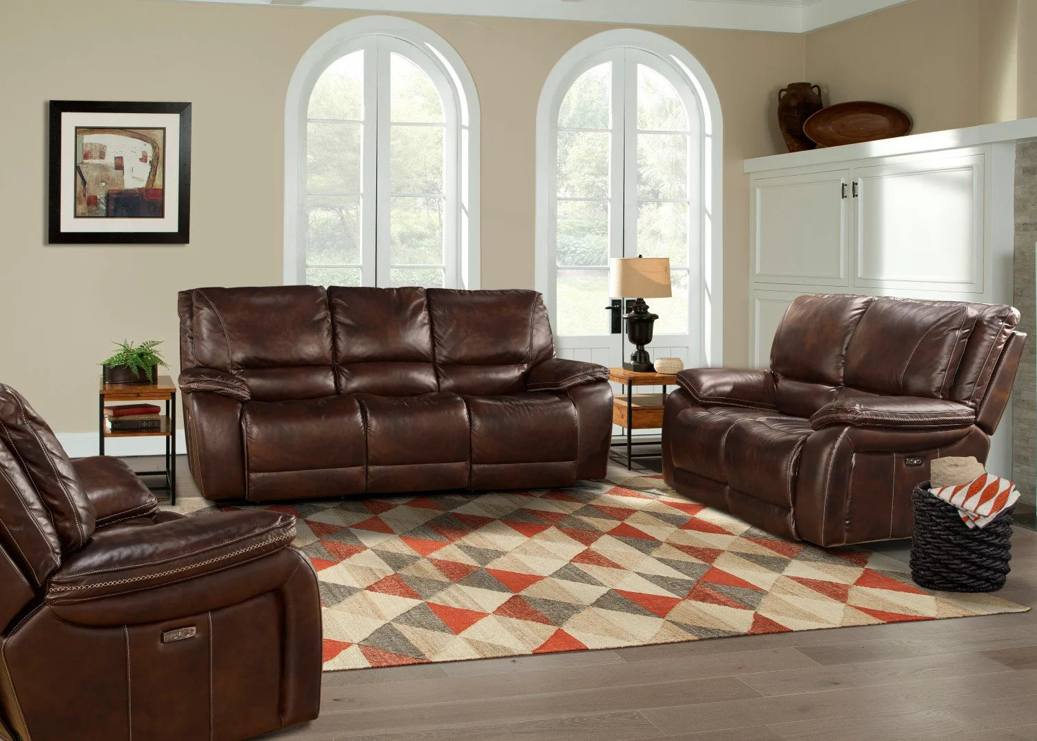 Vail Power Reclining Sofa and Loveseat - Burnt Sienna Genuine Leather