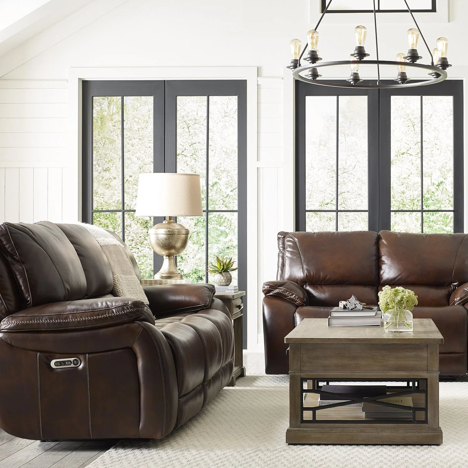 Vail Power Reclining Sofa and Loveseat - Burnt Sienna Genuine Leather