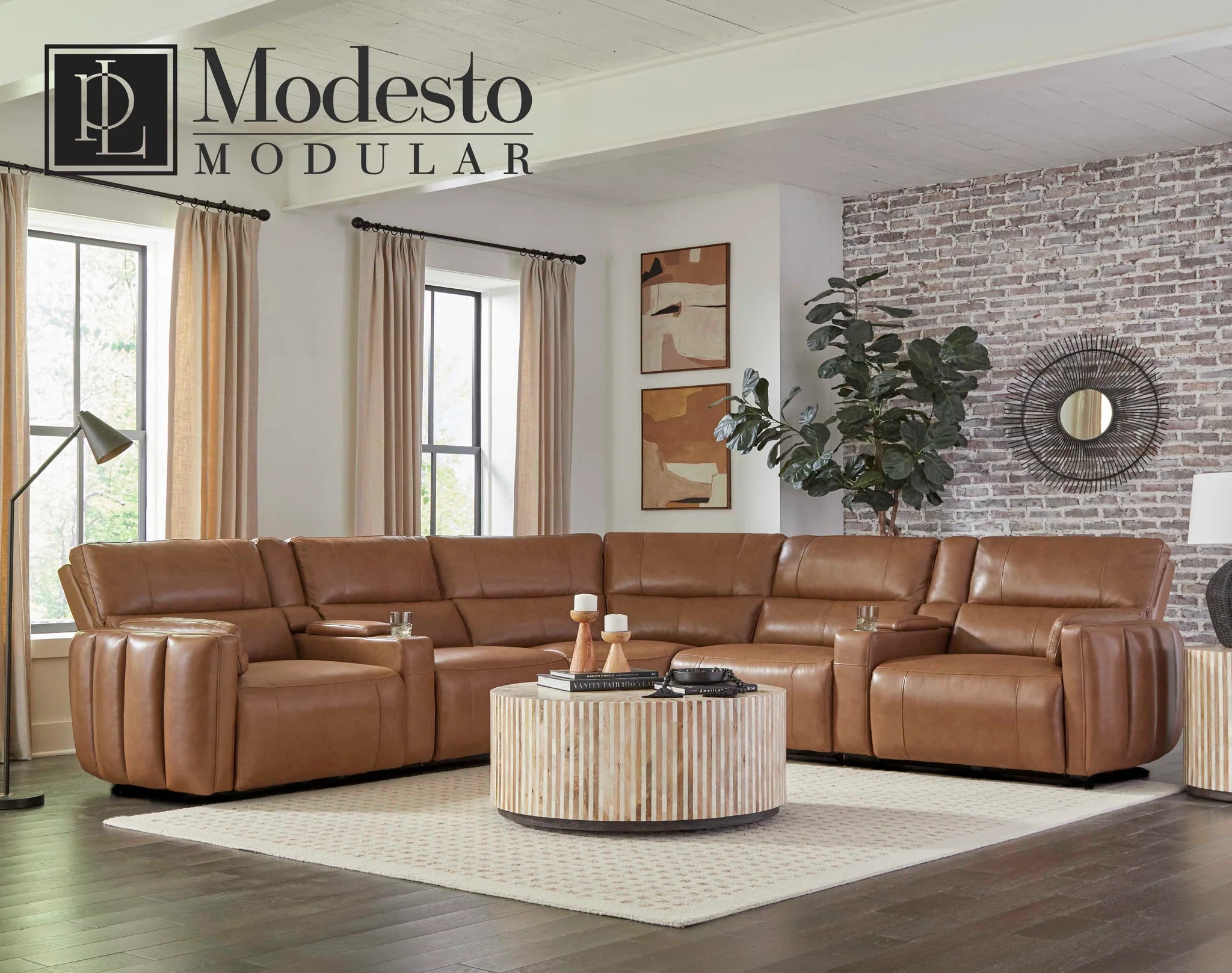 Modesto 7pc Modular Power Reclining Sectional With Power Adjustable Headrests - Sable