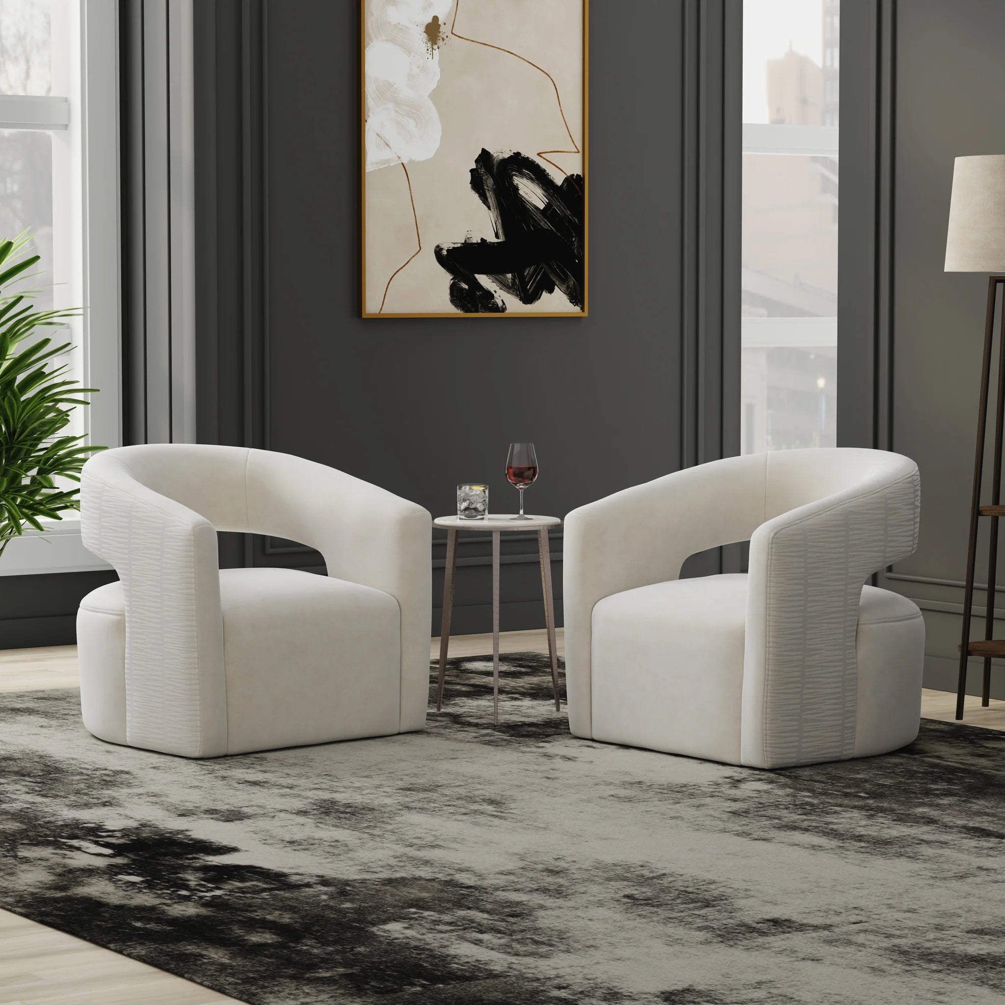 Oxford Open Back Accent Swivel Chair - Ivory