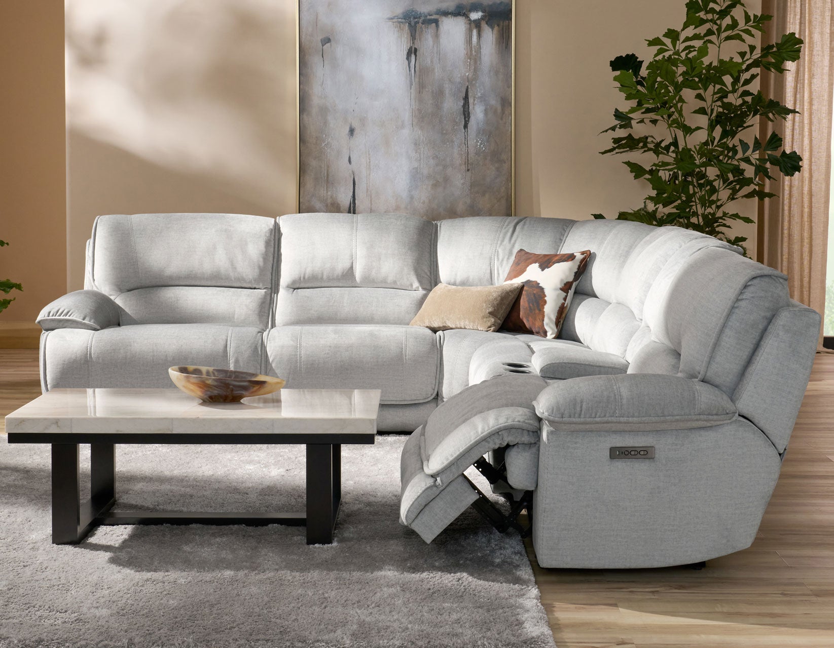 Olsen 6-Piece Reclining Sectional, Dual-Power Zero-Gravity Reclining, Silver