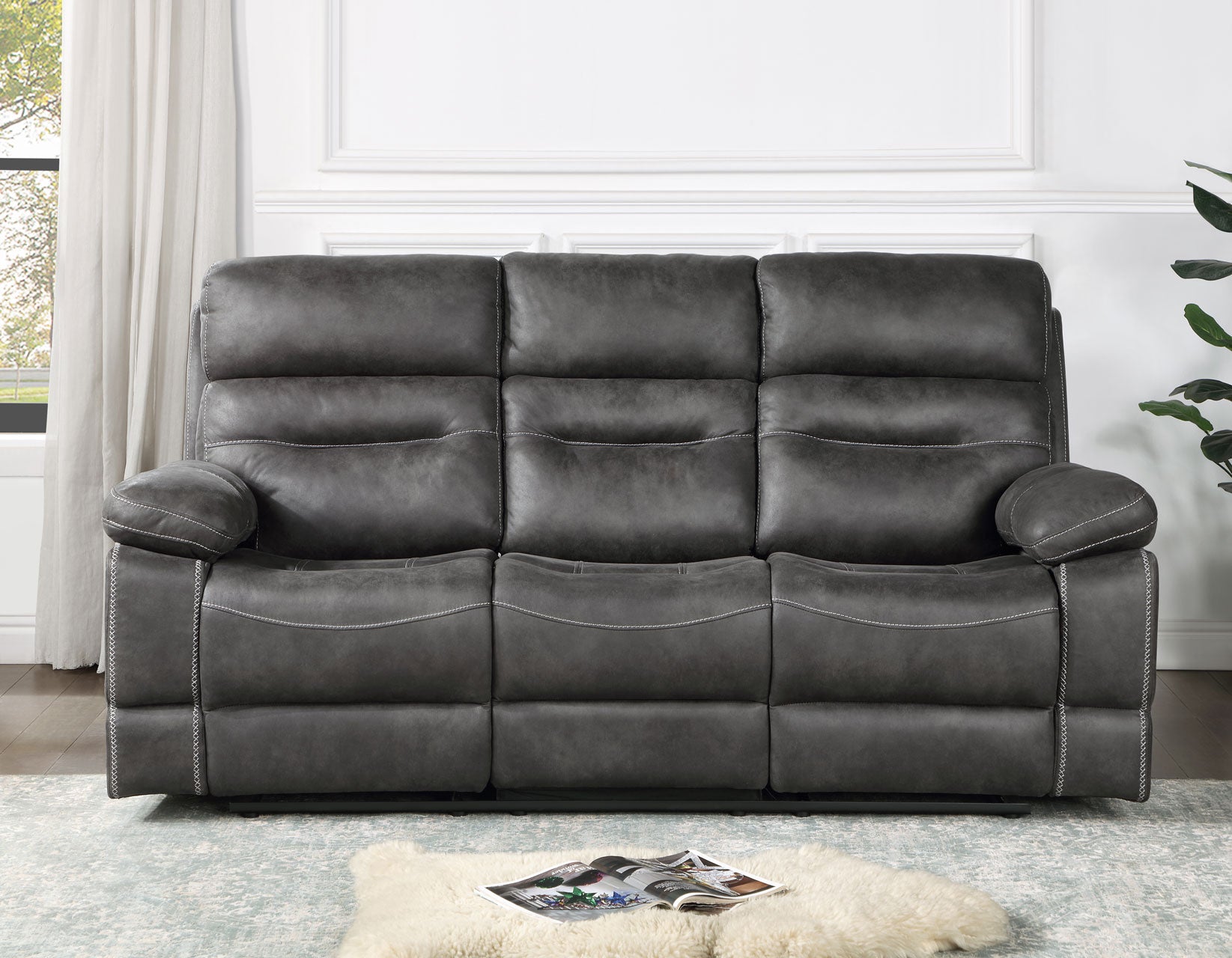 Katrine 3-Piece Manual Motion Set, Charcoal (Sofa, Loveseat & Chair)