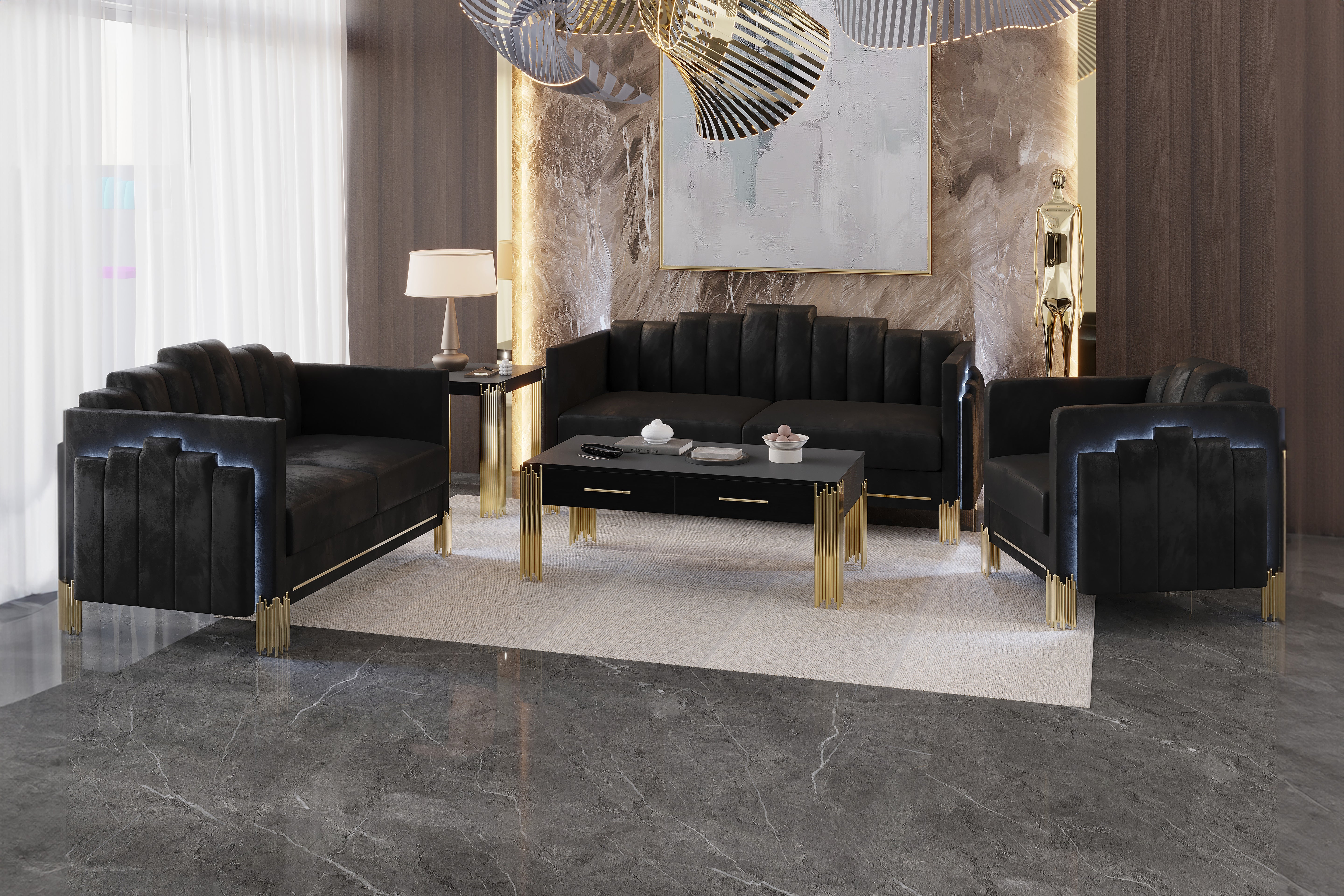 Empire Sofa and Loveseat Set with LED Lights