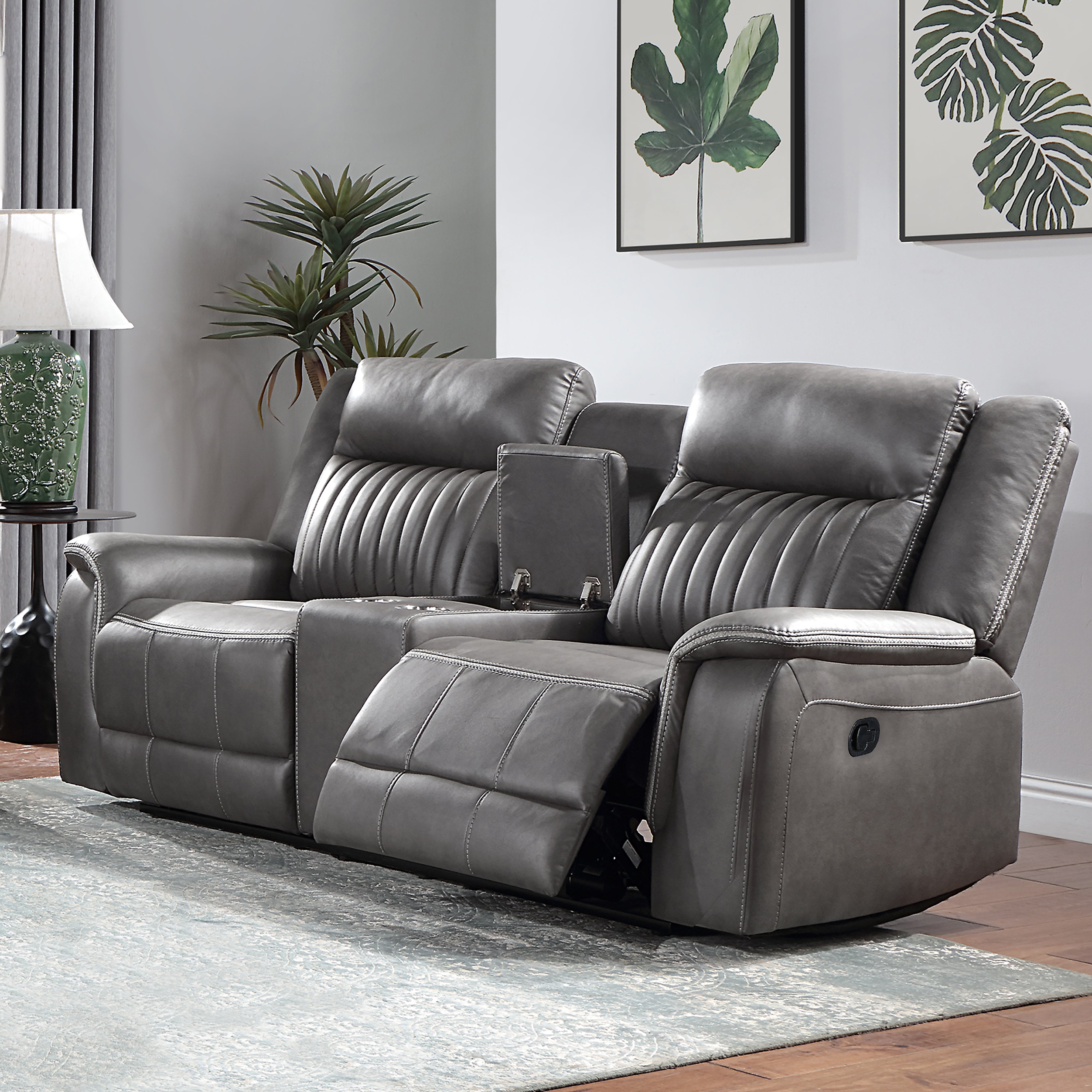 Eclipse Charcoal Manual Reclining Sofa and Loveseat set, gray microfiber
