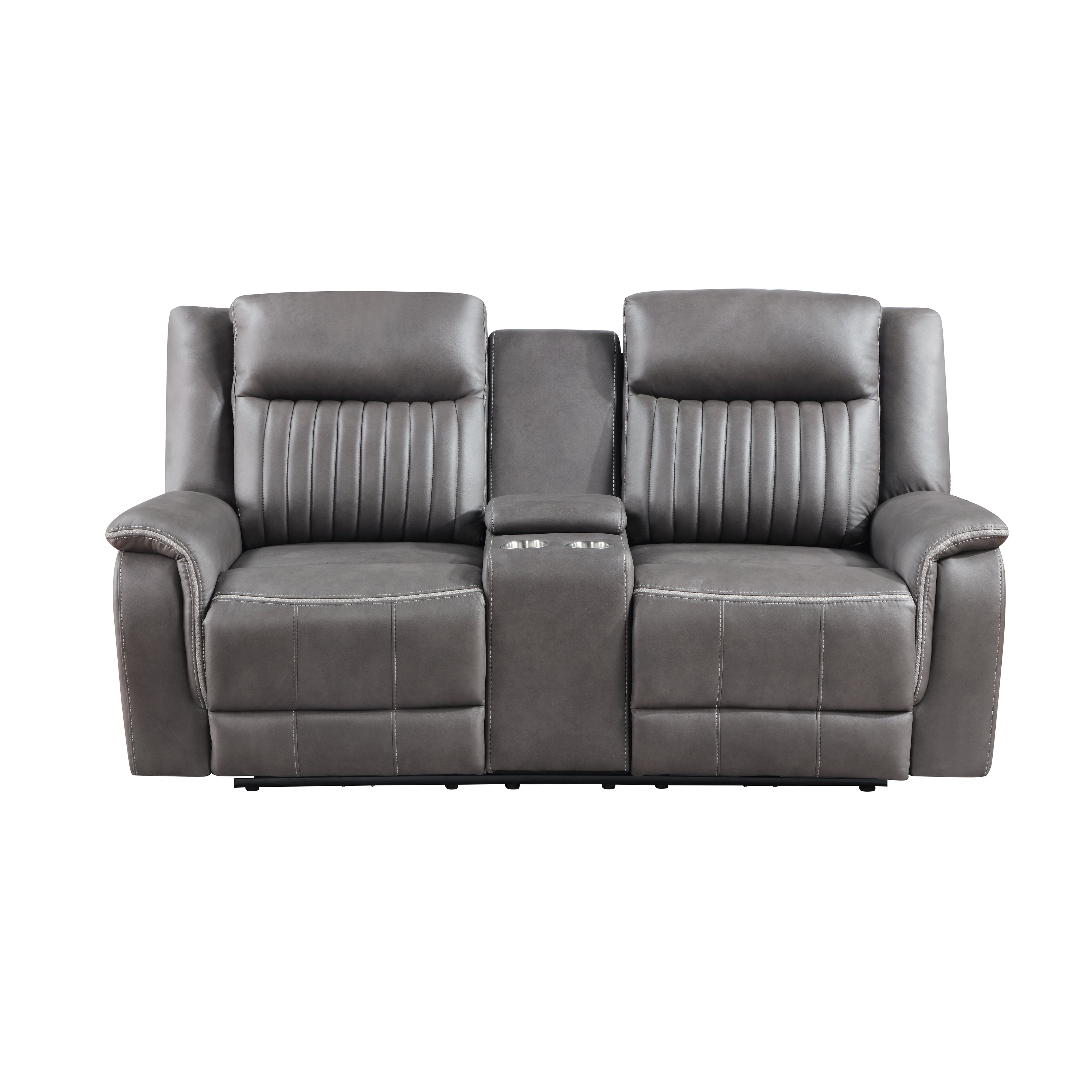 Eclipse Charcoal Manual Reclining Sofa and Loveseat set, gray microfiber