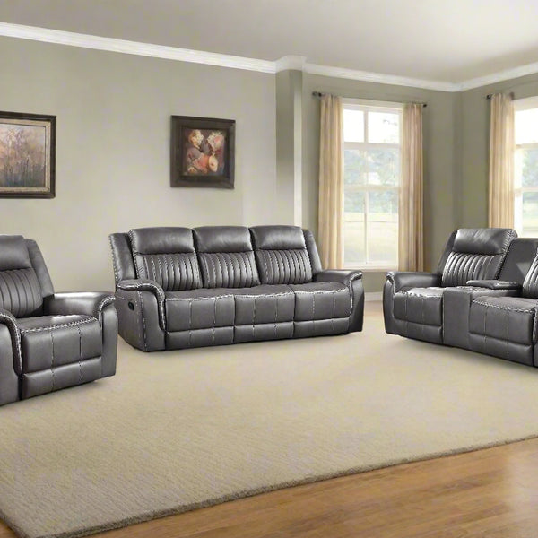 Eclipse Charcoal Manual Reclining Sofa and Loveseat Set, Gray Microfib