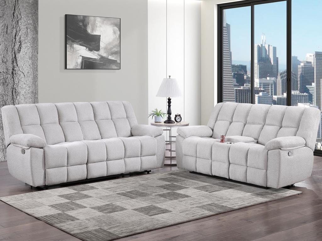Beige Manual Reclining Sofa and Loveseat Set