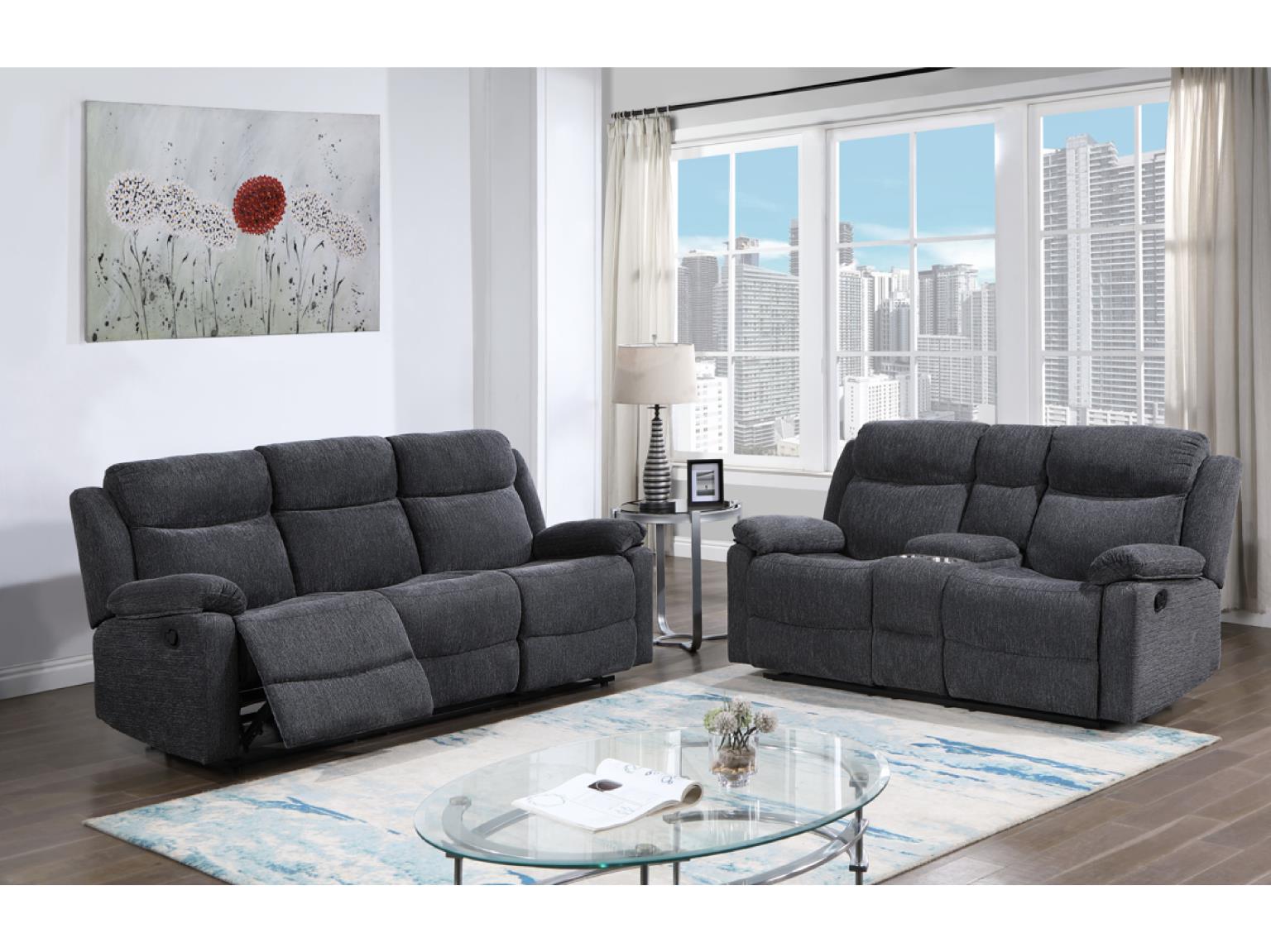 Dark Gray Manual Reclining Sofa and Loveseat Set