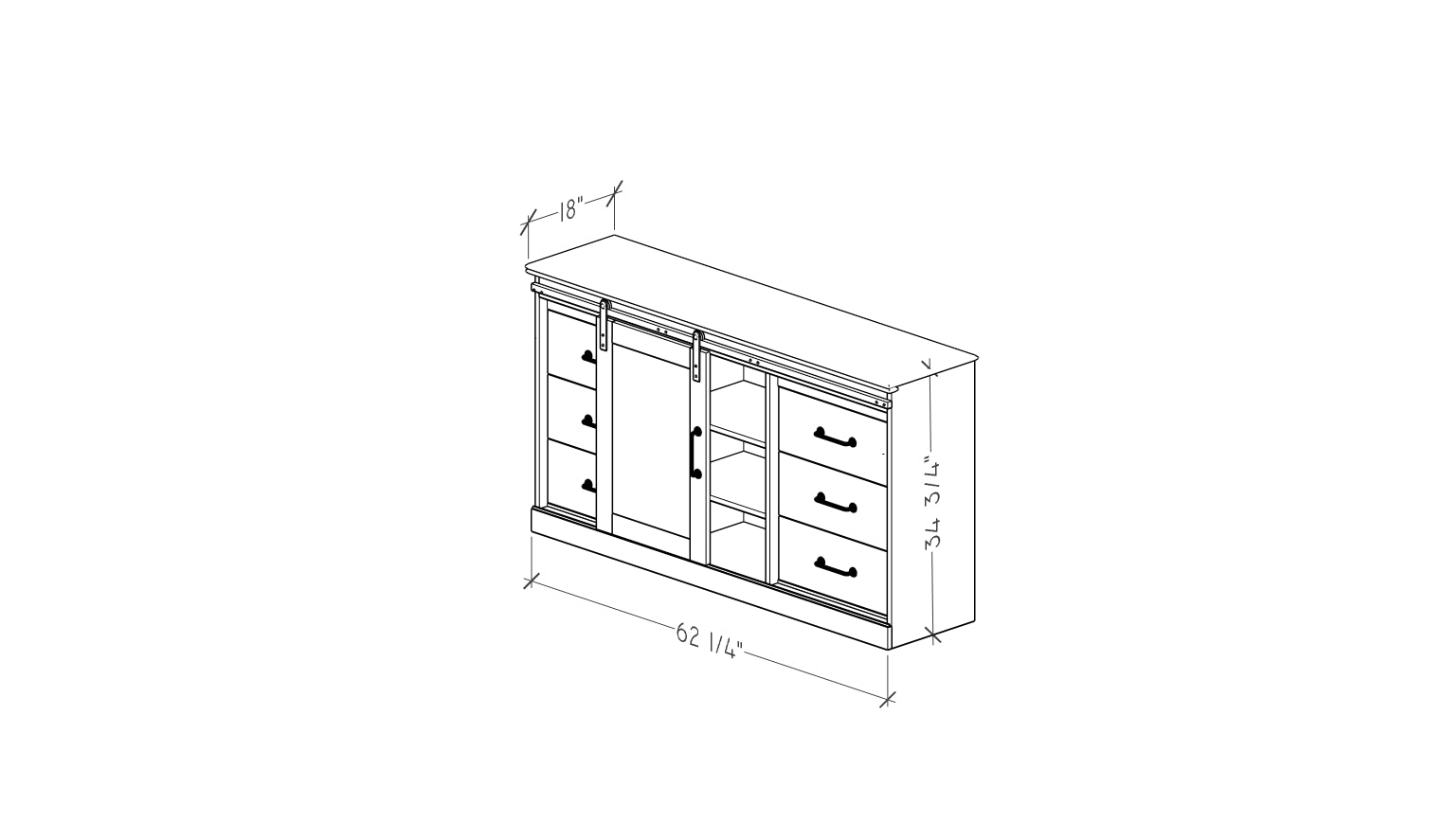6-Drawer Dresser with Barn Door