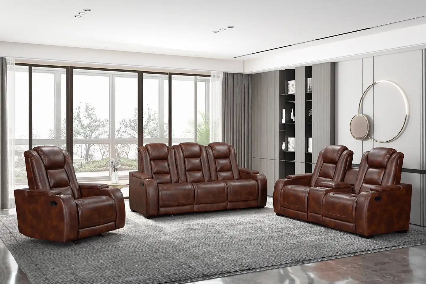 Chester Brown Manual Reclining Sofa and Loveseat Set